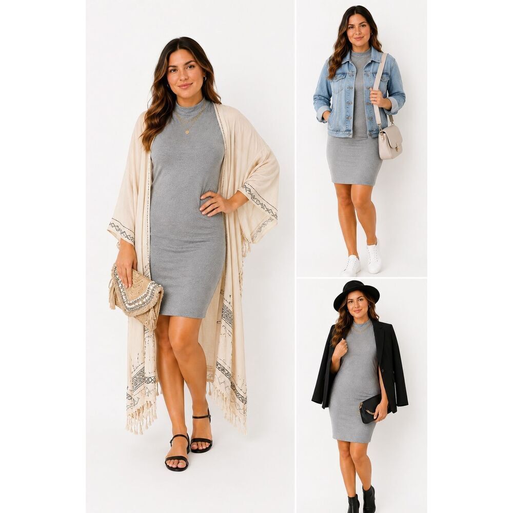 Naked Wardrobe Gray Bodycon Mini Dress Funnel Neck Sleeveless Size XL Sexy Chic